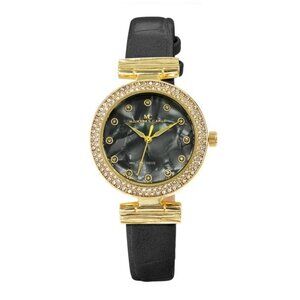 34mm Montres Carlo Women's Luxury Fashion Vegan Leather Band Stones Dress Watch